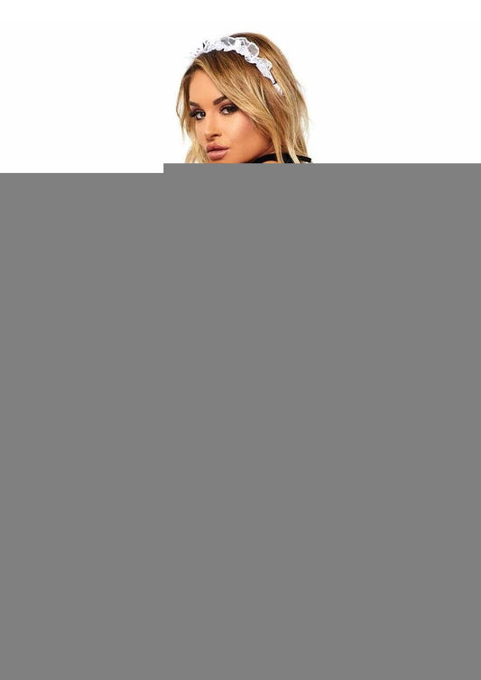 Leg Avenue Flirty French Maid Lace Trimmed Sheer Bra Top, Apron Skirt, G-String, and Matching Head - Black/White - One Size - 4 Piece