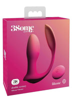 3Some Double Ecstasy Silicone Rechargeable Vibrator with Remote Control - Pink