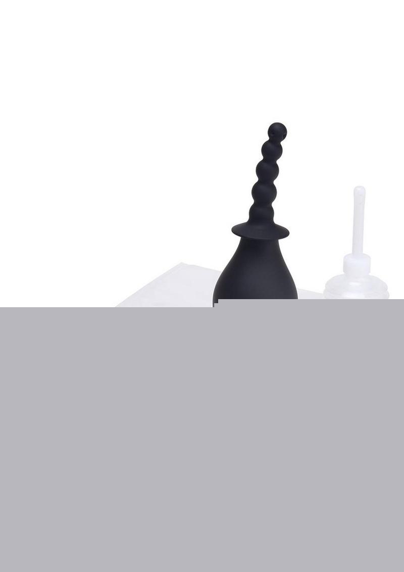 Cleanscene Soft Squeeze Beaded Anal Douche Set with Flared Base - Black - 4 Piece