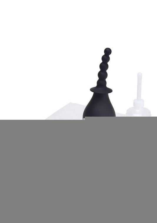 Cleanscene Soft Squeeze Beaded Anal Douche Set with Flared Base - Black - 4 Piece