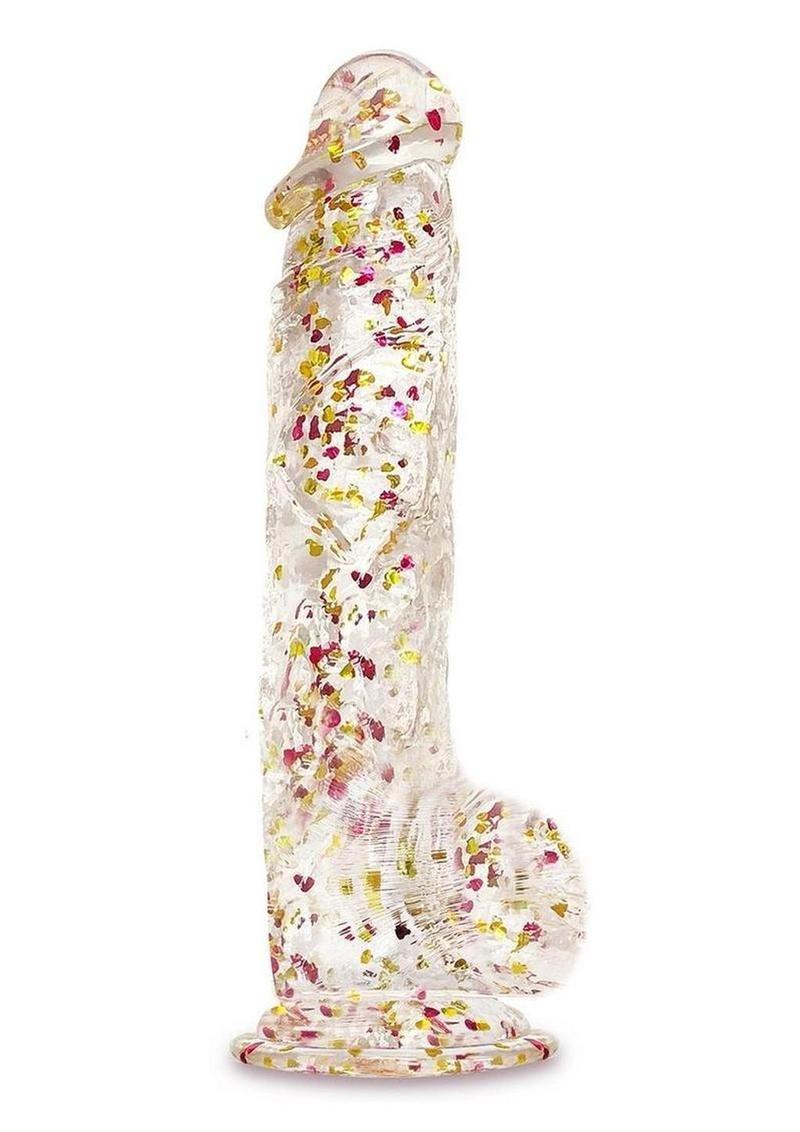 Glittergasm Realistic Clear Dildo with Balls and Suction Cup - Blue/Purple/Violet Glitter - Blue/Purple