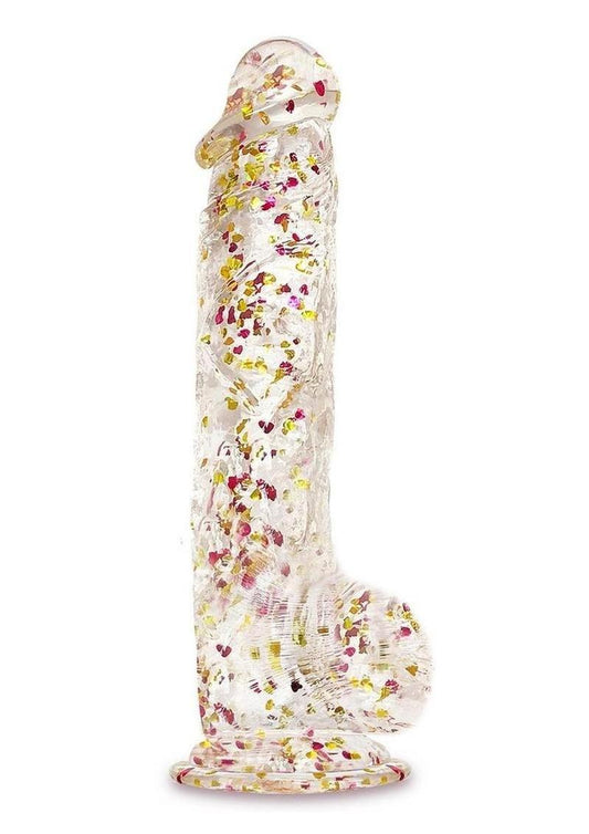 Glittergasm Realistic Clear Dildo with Balls and Suction Cup - Blue/Purple/Violet Glitter - Blue/Purple