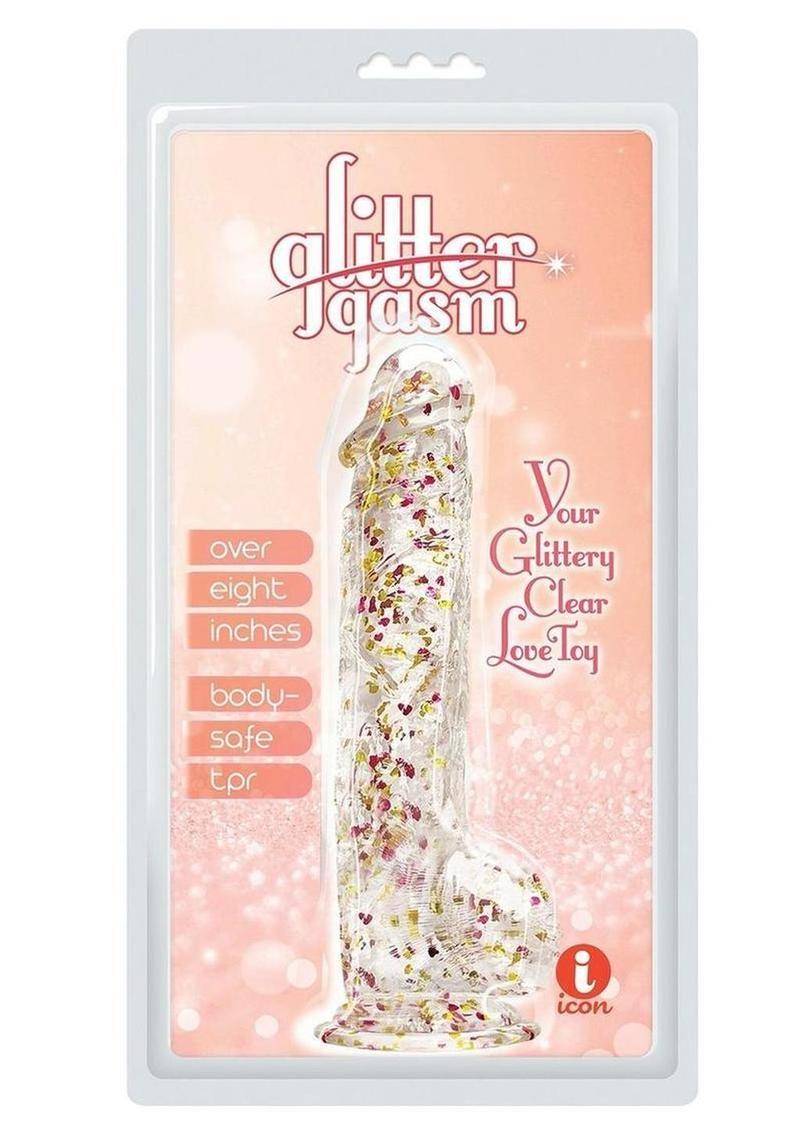 Glittergasm Realistic Clear Dildo with Balls and Suction Cup - Blue/Purple/Violet Glitter - Blue/Purple