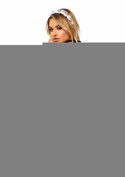 Leg Avenue Flirty French Maid Lace Trimmed Sheer Bra Top, Apron Skirt, G-String, and Matching Head - Black/White - One Size - 4 Piece