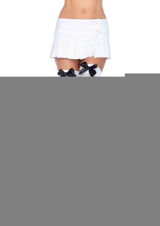 Leg Avenue Nylon Over The Knee with Bow - Black/White - One Size