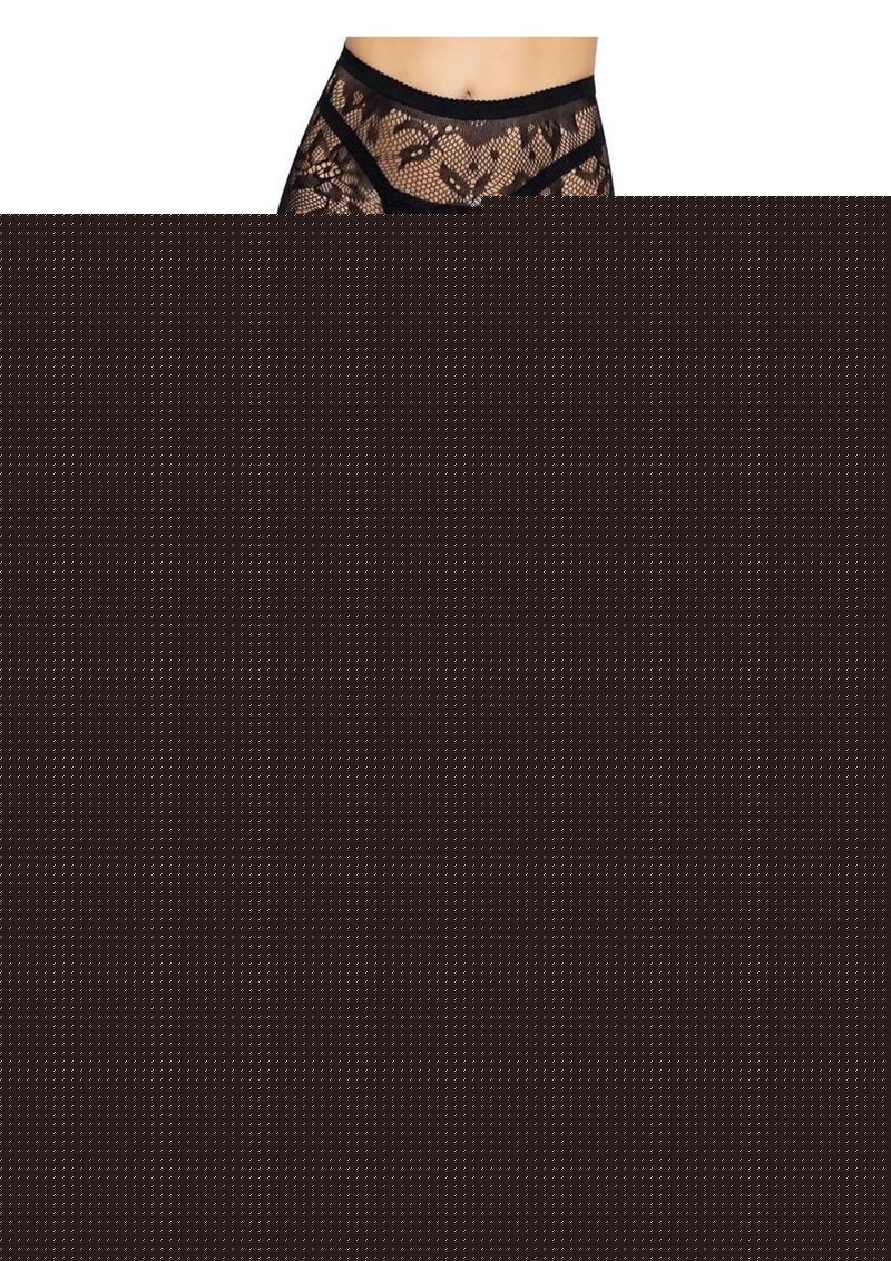 Leg Avenue Seamless Chantilly Floral Lace Tights - Black - One Size