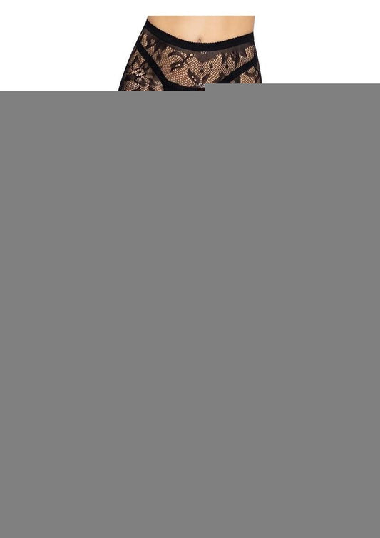 Leg Avenue Seamless Chantilly Floral Lace Tights - Black - One Size