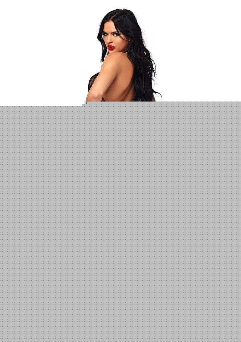 Leg Avenue Seamless Fishnet Halter Cupless and Crotchless Bodystocking - Black - One Size