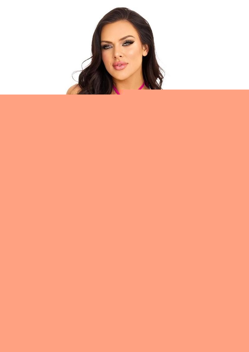 Leg Avenue Seamless Heart Net Keyhole Halter Teddy - Magenta/Pink - One Size