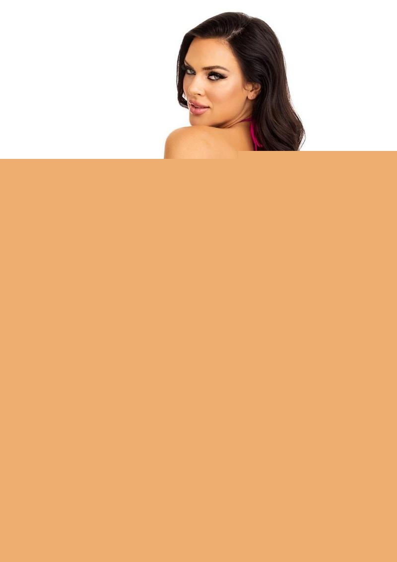 Leg Avenue Seamless Heart Net Keyhole Halter Teddy - Magenta/Pink - One Size