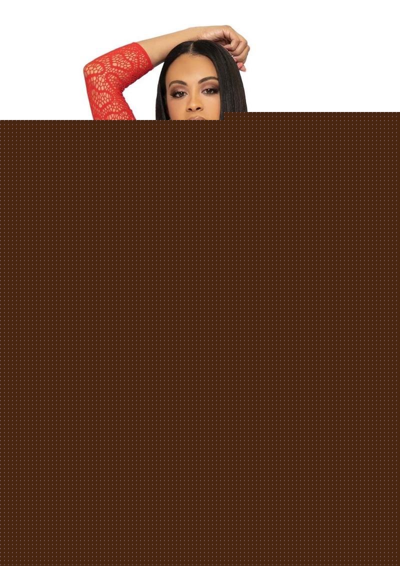 Leg Avenue Seamless Heart Net Mini Dress with Keyhole Tie Front - Red - One Size