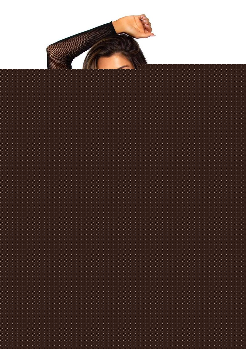 Leg Avenue Seamless Lace and Net Long Sleeved Mini Dress with Keyhole Twist Halter and Eyelet Trim - Black - One Size