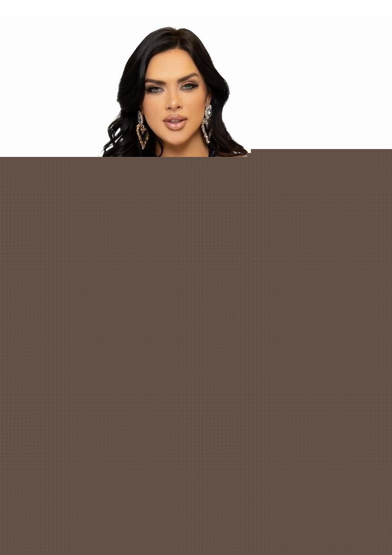 Leg Avenue Seamless Rhinestone Fishnet Bodystocking with Keyhole and Lace Lingerie Detail - Black - One Size