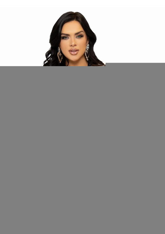 Leg Avenue Seamless Rhinestone Fishnet Bodystocking with Keyhole and Lace Lingerie Detail - Black - One Size