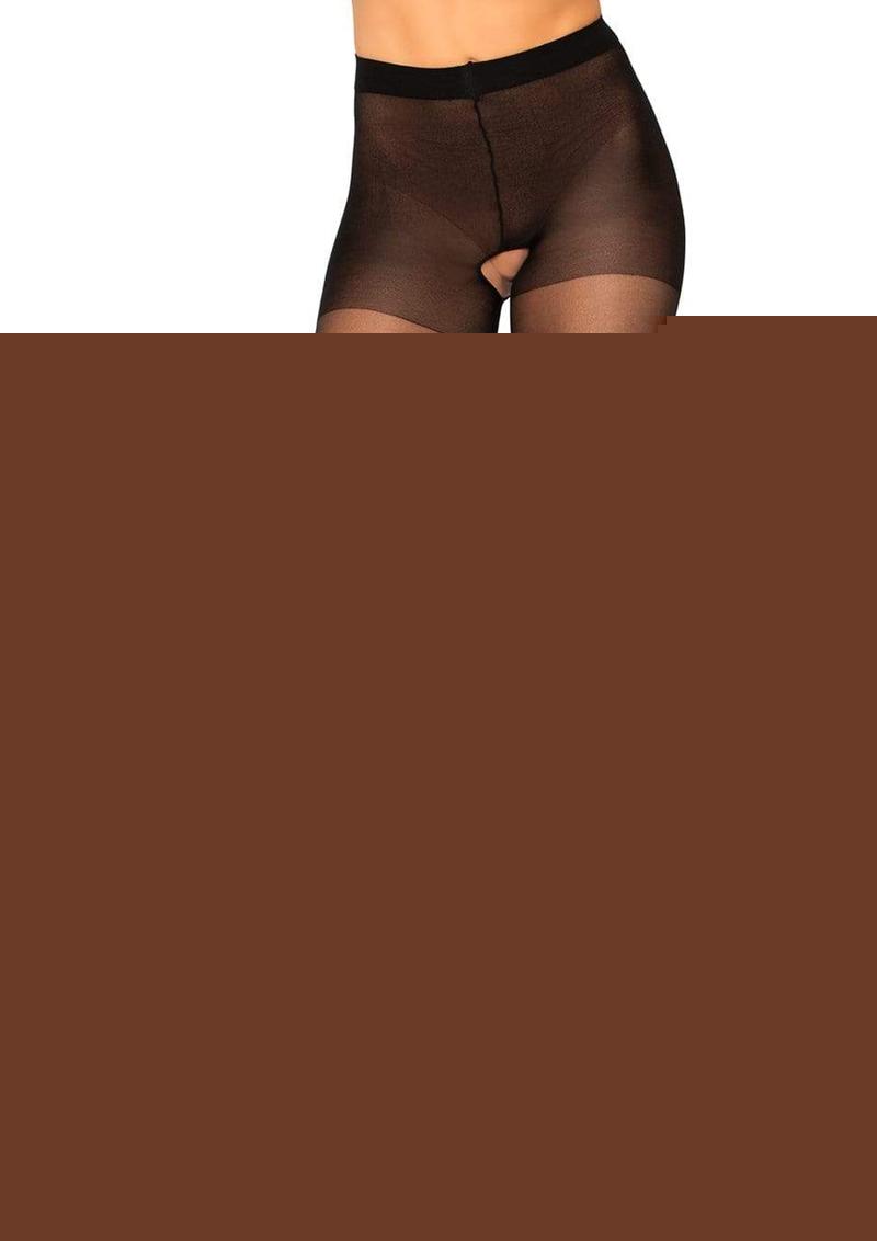 Leg Avenue Sheer Nylon Crotchless Pantyhose - Black - One Size/Queen