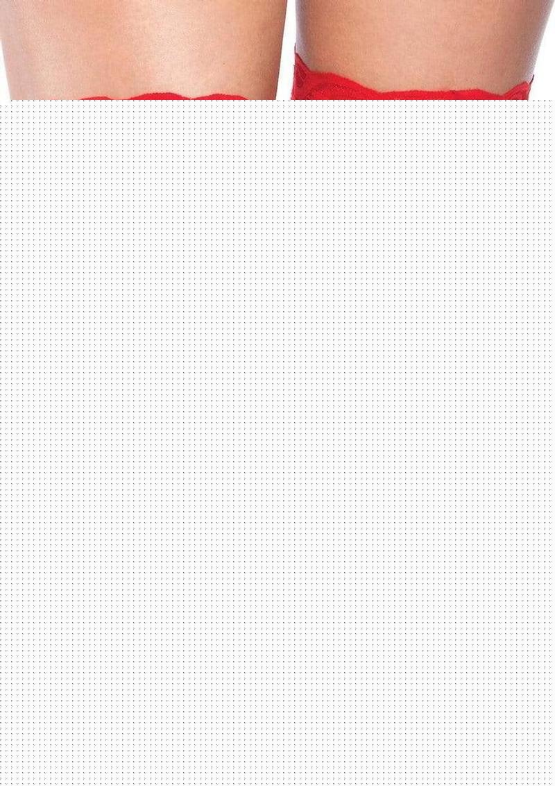 Leg Avenue Sheer Stocking with Back Seam Lace Top - Red - One Size