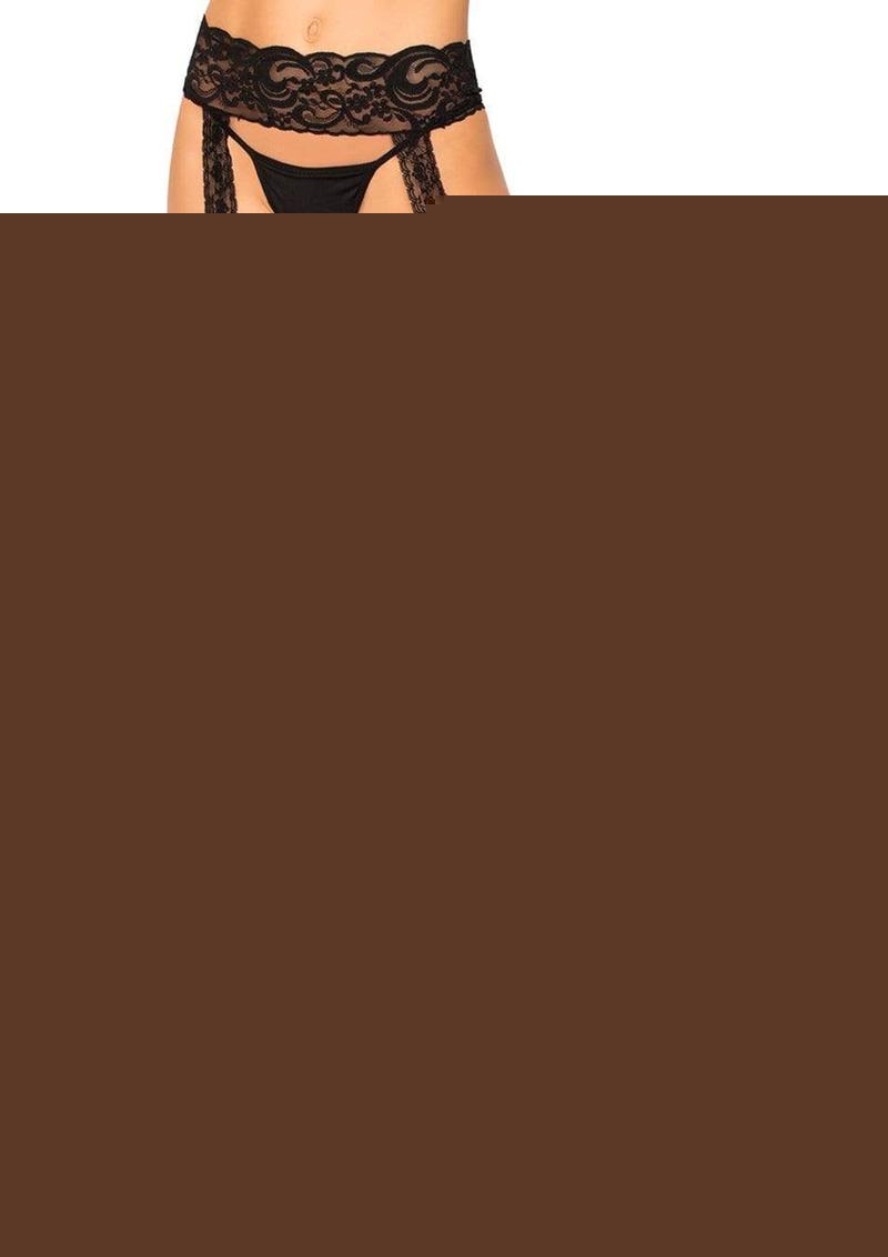 Leg Avenue Sheer Thigh High with Lace Garter Belt - Black - One Size - 2pc