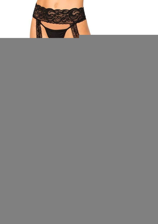 Leg Avenue Sheer Thigh High with Lace Garter Belt - Black - One Size - 2pc