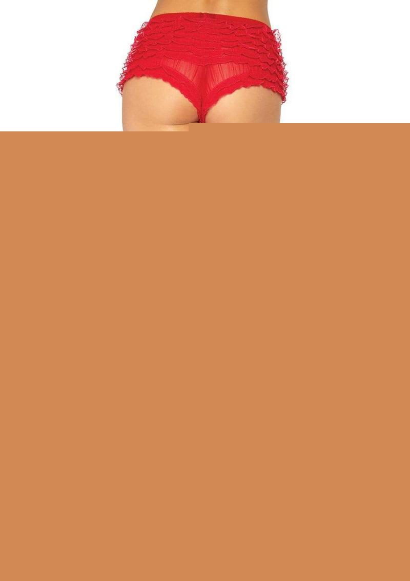 Leg Avenue Stay Up Lace Top Backseam Fishnet Thigh High - Black/Red - One Size