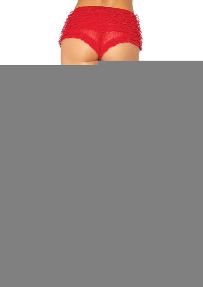 Leg Avenue Stay Up Lace Top Backseam Fishnet Thigh High - Black/Red - One Size