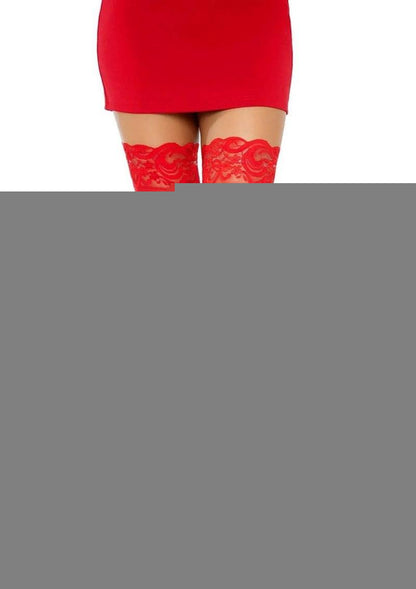 Leg Avenue Stay Up 3 In Lace Top Lycra Sheer Thigh High - Red - One Size