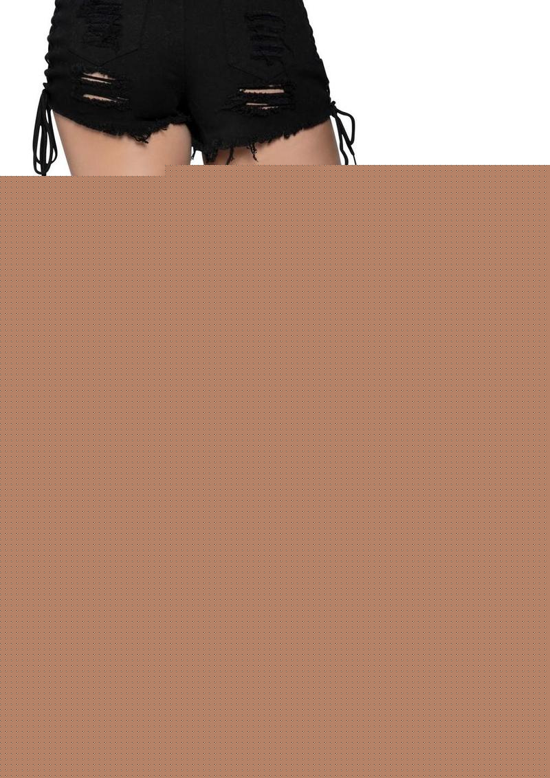 Leg Avenue Stiched Up Fishnet Thigh High - Black - One Size