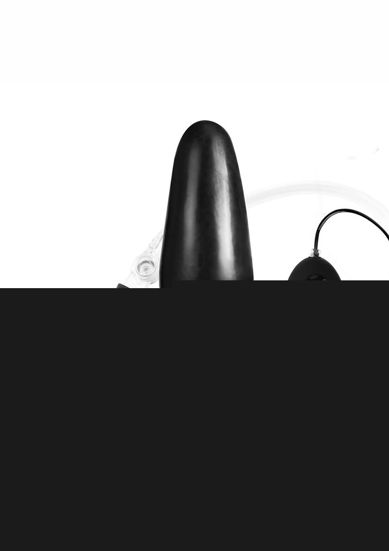Lux Fetish Latex Inflatable Vibrating Butt Plug with Wired Remote Control - Black - 4in