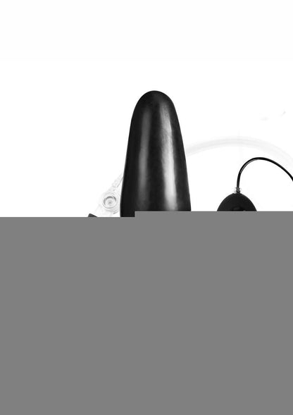 Lux Fetish Latex Inflatable Vibrating Butt Plug with Wired Remote Control - Black - 4in