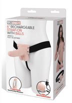 Lux Fetish Rechargeable Strap-On with Balls - Vanilla - One Size - 6in