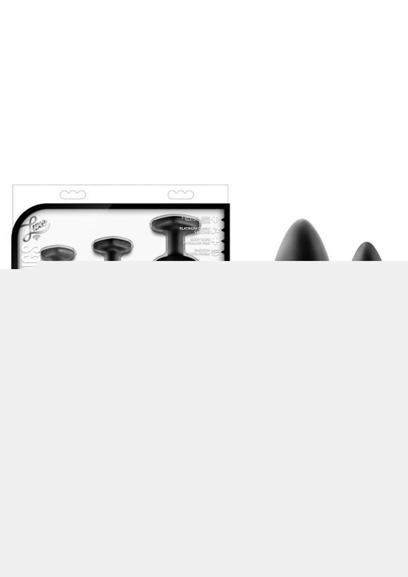 Luxe Bling Butt Plugs Silicone Training Kit with White Gems (3 Size Kit - Black