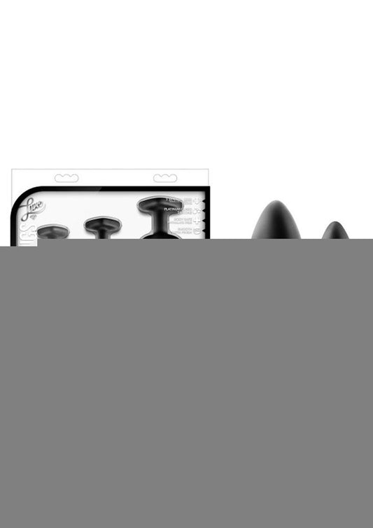 Luxe Bling Butt Plugs Silicone Training Kit with White Gems (3 Size Kit - Black