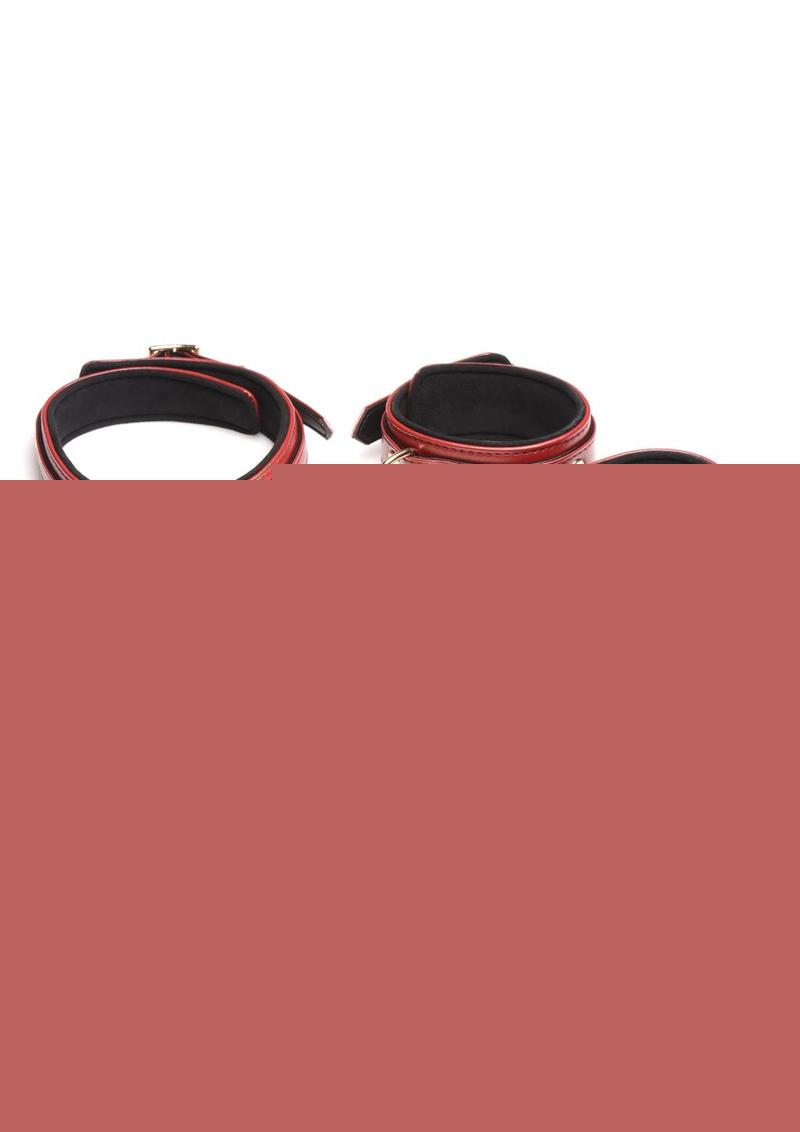 Master Series Bondage Set Cuffs, Collar, and Leash - Burgundy/Gold/Metal/Red - 6 Piece