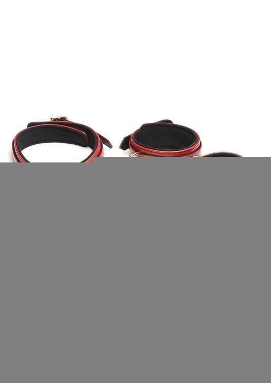 Master Series Bondage Set Cuffs, Collar, and Leash - Burgundy/Gold/Metal/Red - 6 Piece