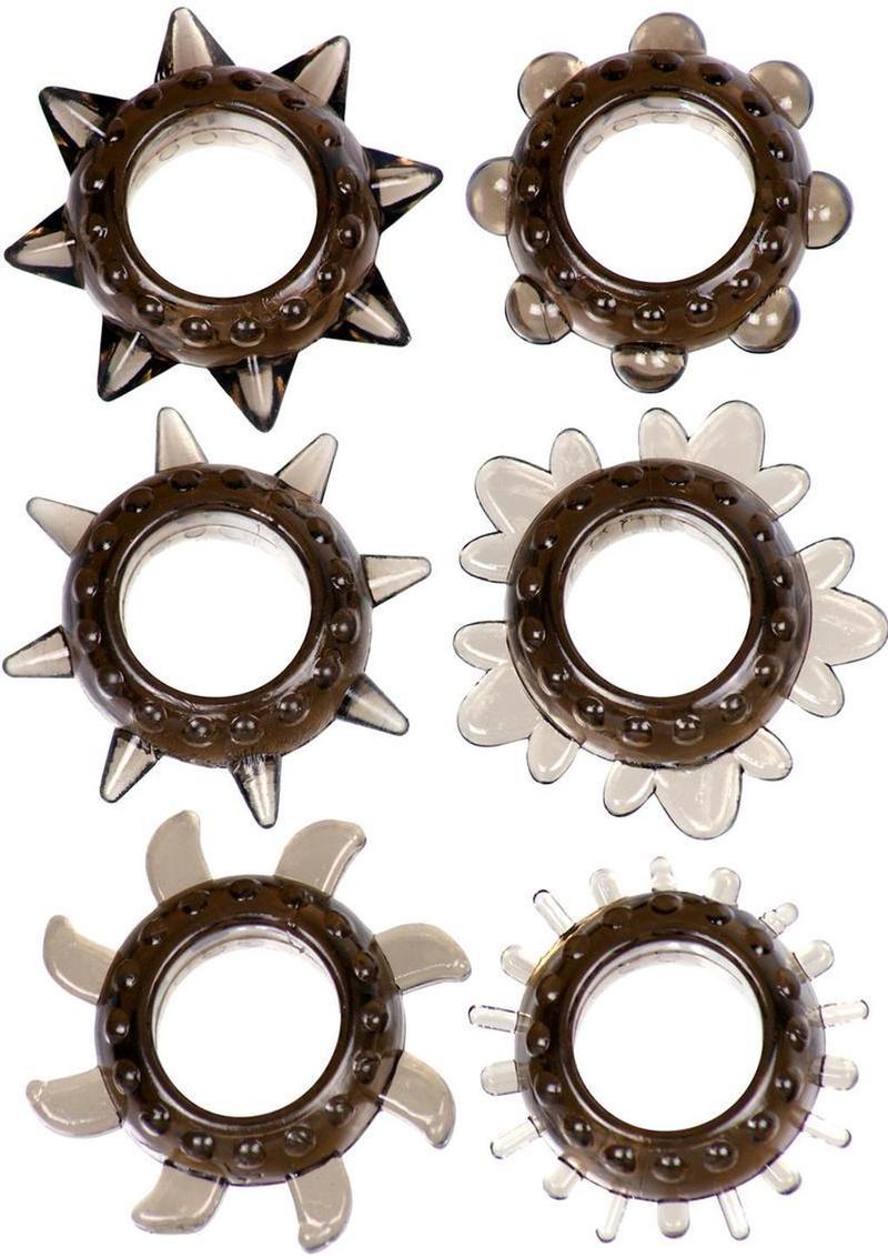 ME YOU US Tickler Bulk Textured Cock Ring Assorted - Smoke - 102 Packs/Per Bag