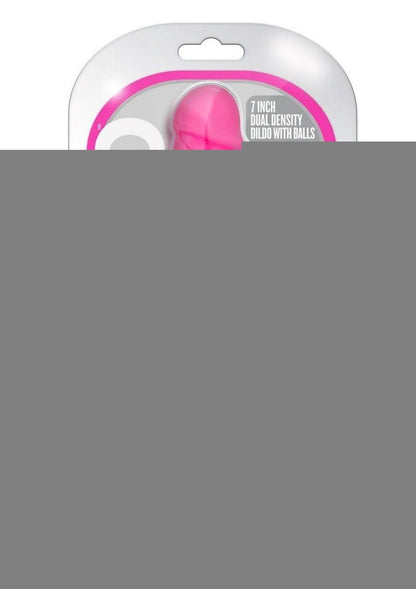 Neo Dual Density Dildo with Balls - Neon Pink/Pink - 7.5in