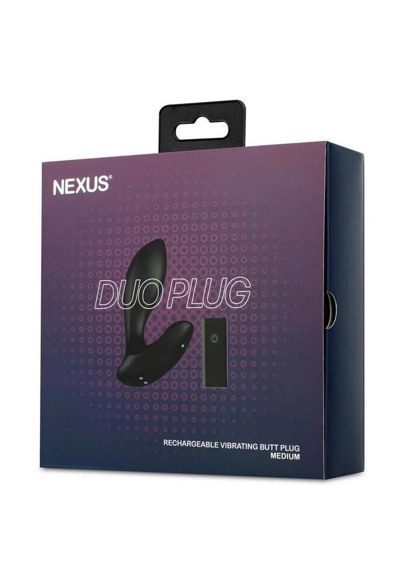 Nexus Duo Rechargeable Silicone Remote Control Butt Plug - Black - Medium