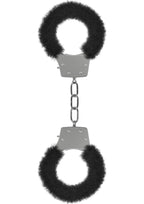 Ouch! Pleasure Furry Handcuffs - Black/Metal