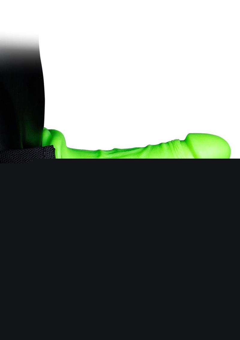 Ouch! Realistic Dildo Strap-On Harness - Black/Glow In The Dark/Green - 7in
