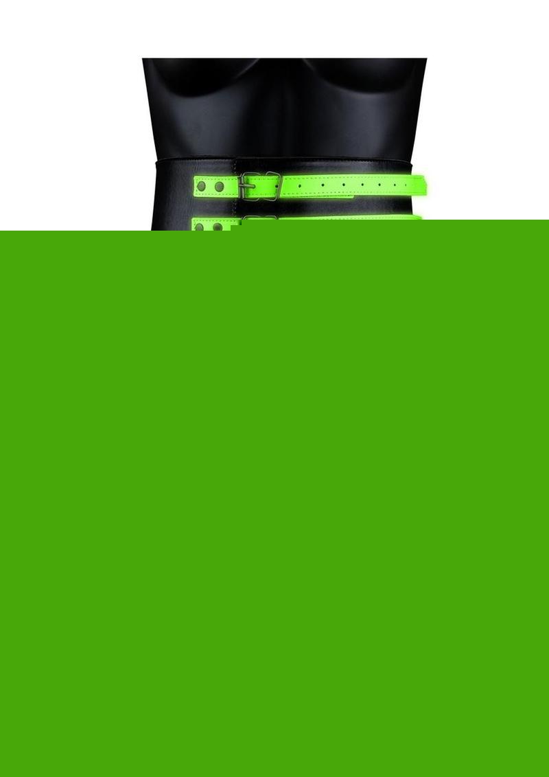 Ouch! Thigh Cuffs with Belt and Handcuffs - Glow In The Dark/Green - Medium/Small