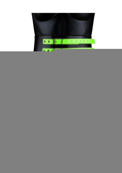 Ouch! Thigh Cuffs with Belt and Handcuffs - Glow In The Dark/Green - Medium/Small