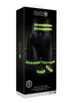 Ouch! Thigh Cuffs with Belt and Handcuffs - Glow In The Dark/Green - Medium/Small