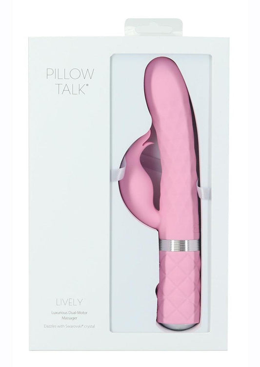 Pillow Talk Lively Silicone Rechargeable Dual Motor Massager with Swarovski - Crystal/Pink