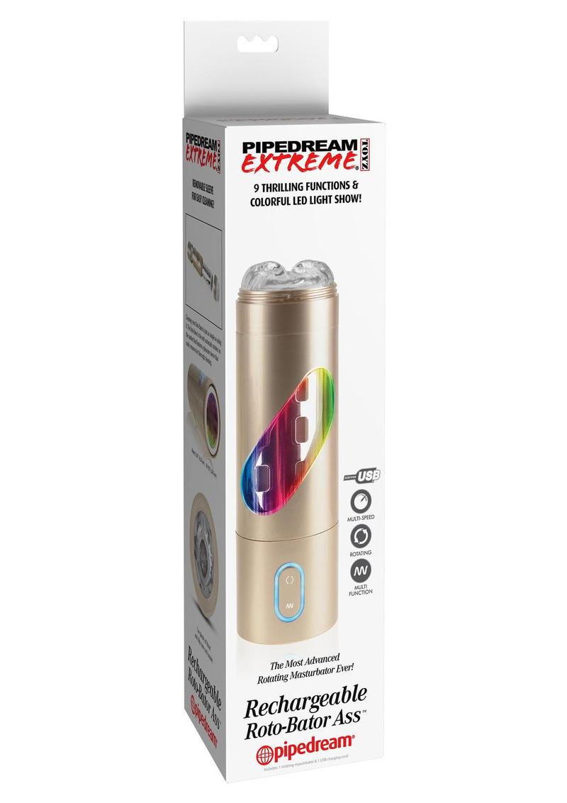 Pipedream Extreme Toyz Rechargeable Roto-Bator Ass Masturbator - Butt - Clear/Gold/Multicolor