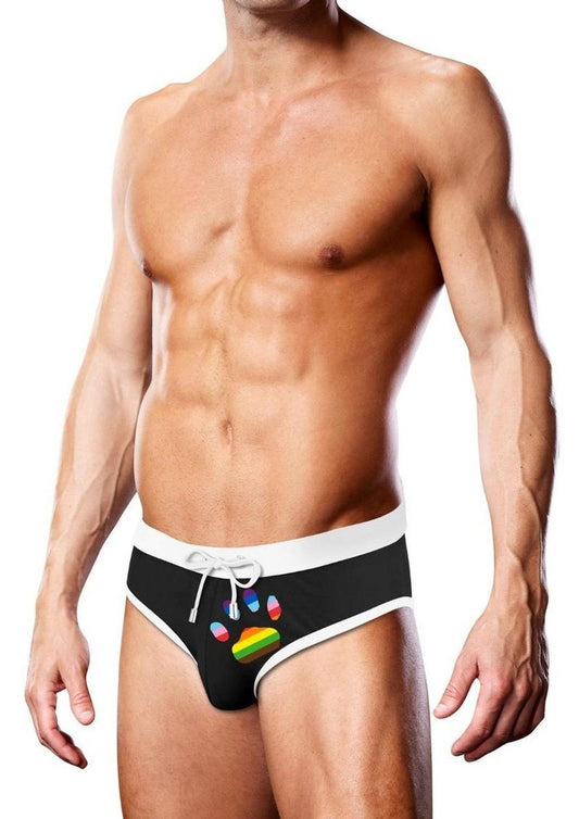 Prowler Oversized Paw Swimming Brief - Black/Multicolor/Rainbow - Medium