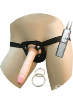 Real Skin All American Whoppers Vibrating Dildo with Universal Harness - Black/Flesh/Vanilla - 7in