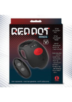 Red Dot Silicone Rechargeable Vibrating Cock Ring with Controller V3 - Black/Red
