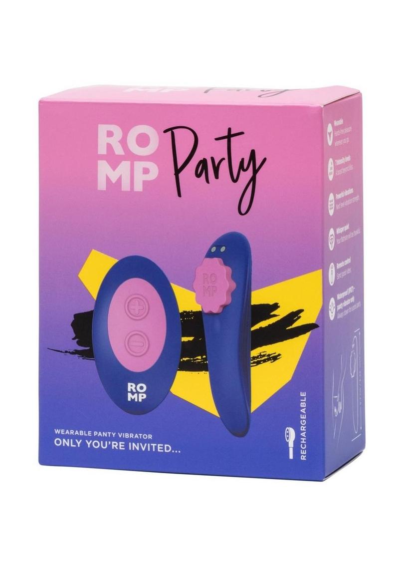 Romp Party Rechargeable Silicone Clitoral Vibrator with Remote - Blue/Pink