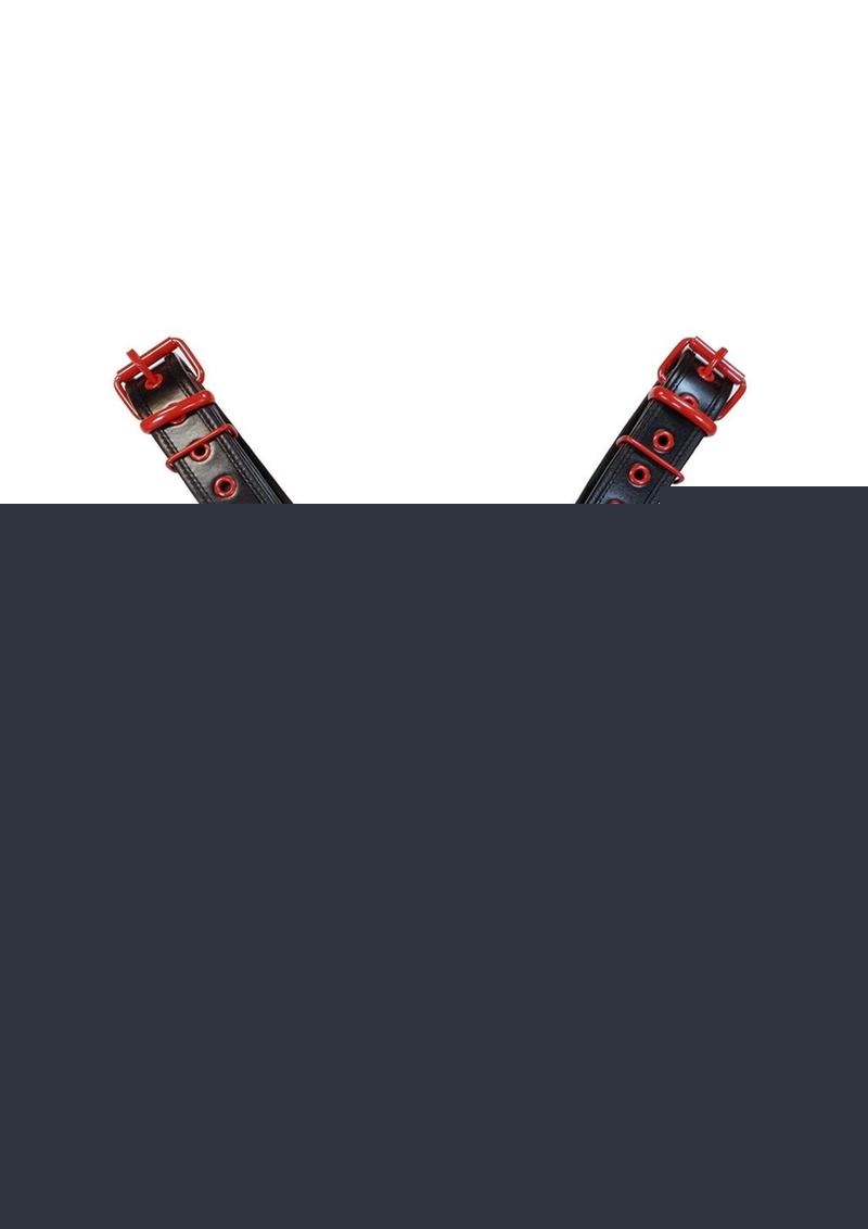 Rouge Leather Over The Head Harness Black with Red Accessories - Black/Red - Medium