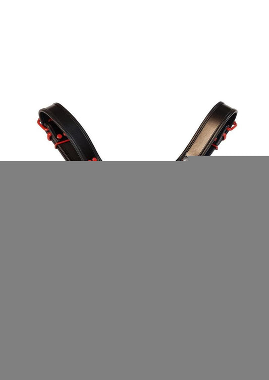 Rouge Leather Over The Head Harness Black with Red Accessories - Black/Red - Small