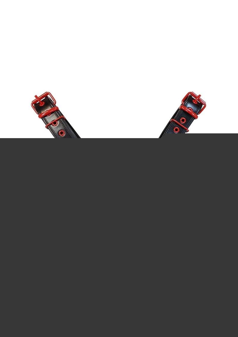 Rouge Leather Over The Head Harness Black with Red Accessories - Black/Red - XXLarge